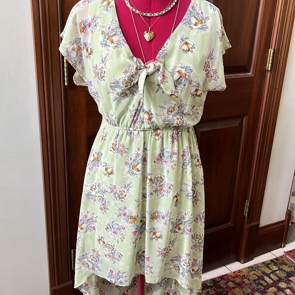 As U Wish Dresses & Skirts - As U Wish  Sheer Overlay V-neck cap sleeve dress  mini to Maxi  Sage NWOT Size S